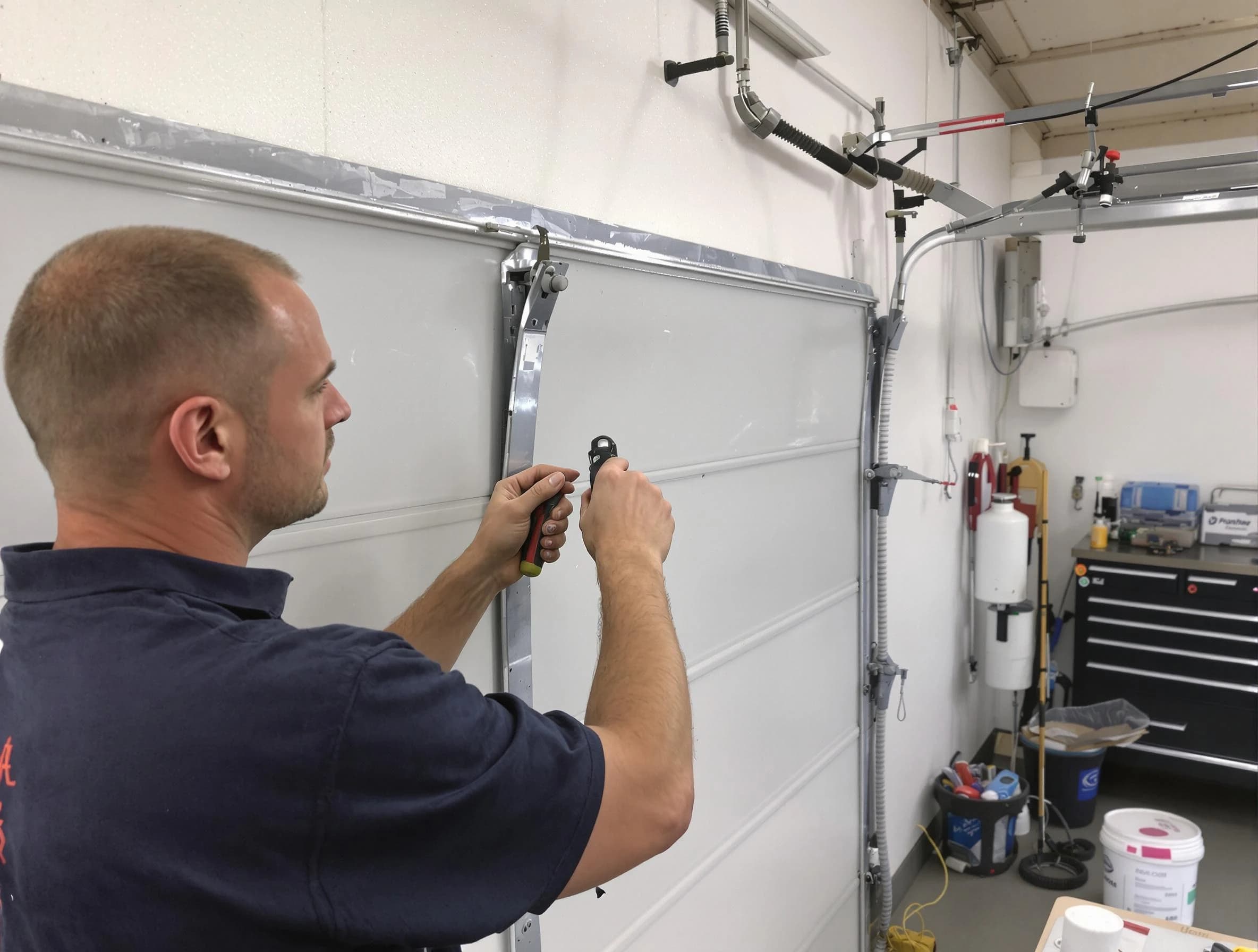 Before and after garage door dent repair by Buffalo Grove Garage Door Repair in Buffalo Grove