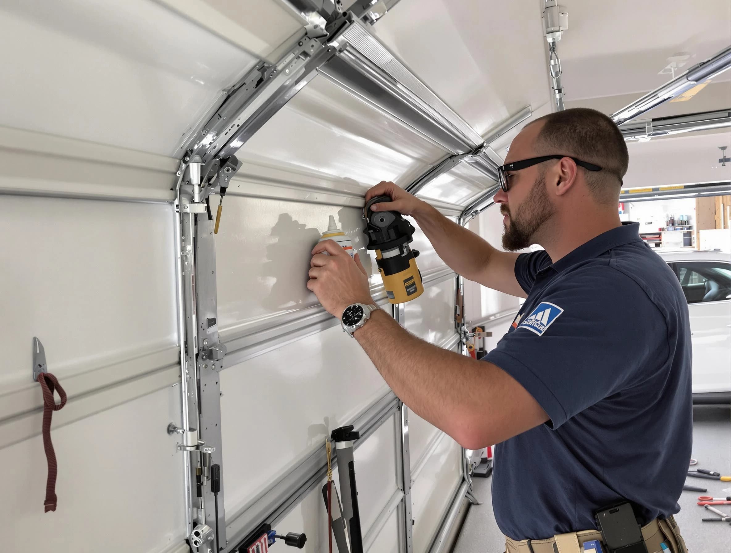 Buffalo Grove Garage Door Repair technician performing comprehensive noise reduction service in Buffalo Grove