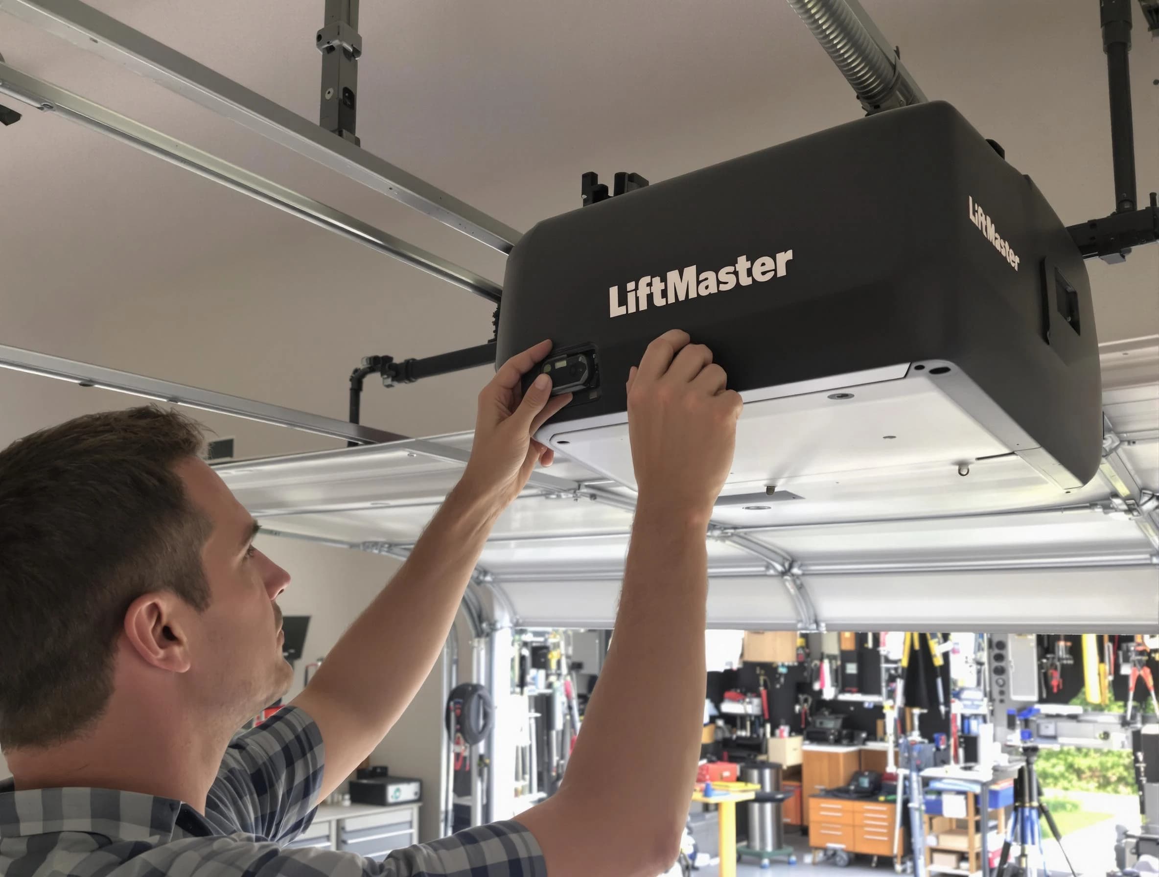 Buffalo Grove Garage Door Repair technician repairing garage door opener in Buffalo Grove