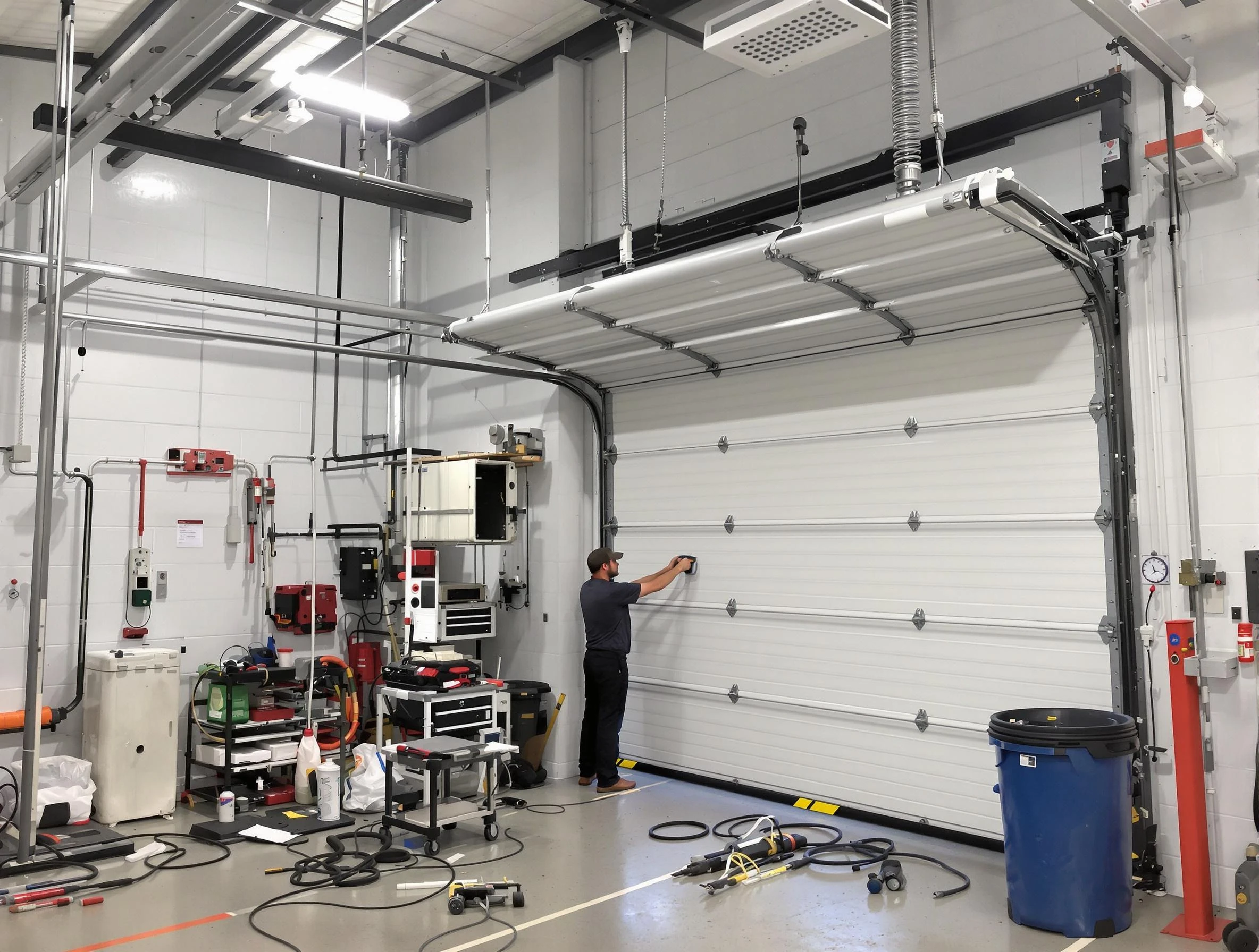 Buffalo Grove Garage Door Repair certified technician performing commercial door repair at a Buffalo Grove business facility