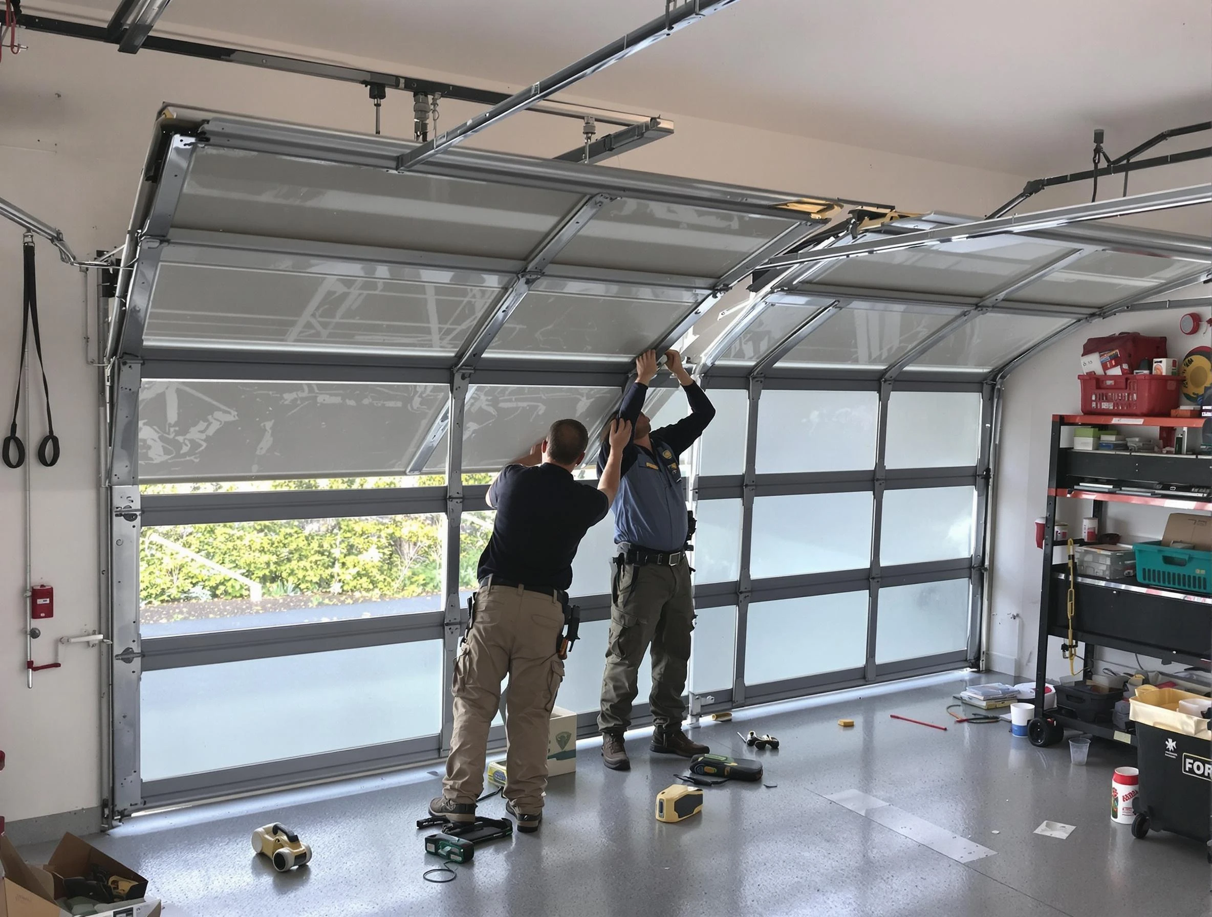 Buffalo Grove Garage Door Repair expert performing precise panel replacement on Buffalo Grove garage door